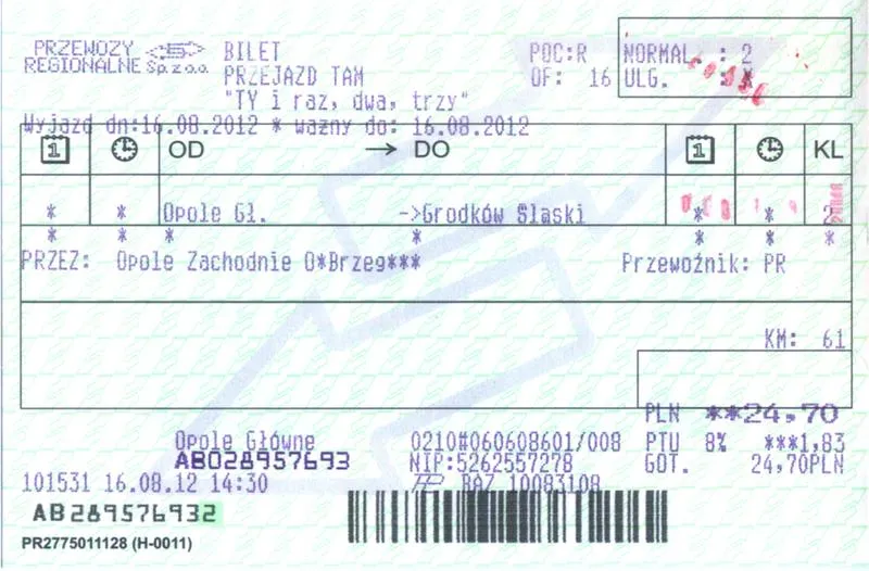 Numer biletu PKP